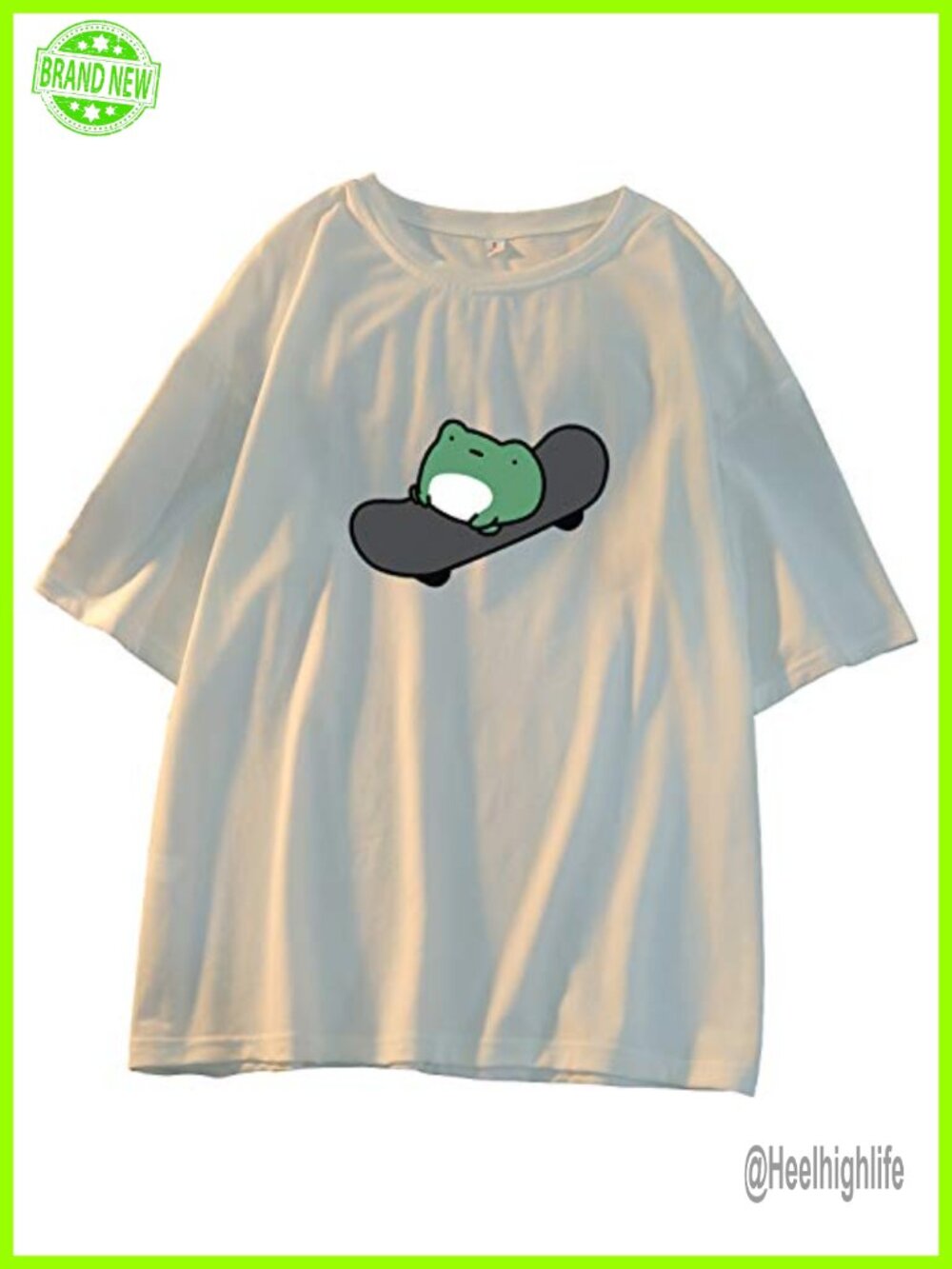 Skateboard Frog Cartoon Print Short Sleeve Casual T-Shirt